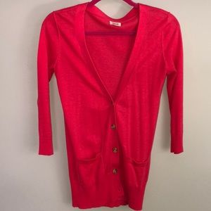 Pink 3/4 sleeve button down sweater